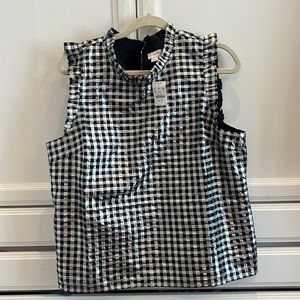 NWT J Crew black and silver shimmer check blouse in size Large